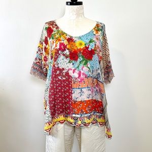 Johnny Was original women’s small 100% silk blouse short sleeve summer floral